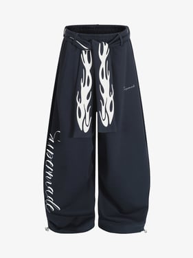 High Street Flame Print Baggy Sweatpants - Dark Blue / XL