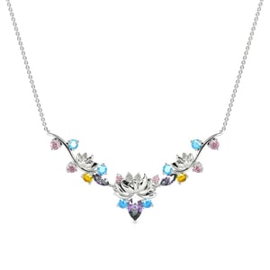 Jeulia "Tenderness in The Pond" Water Lilies Inspired Sterling Silver Necklace