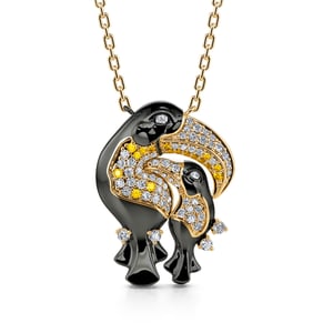 Jeulia "Huddle with You" Mom and Baby Toucan Sterling Silver Necklace