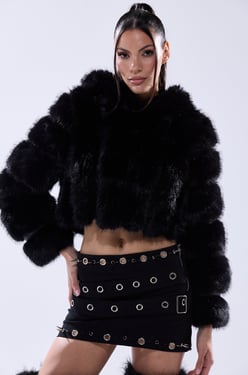 AKIRA Jolene Faux Fur Coat | Black | Size XL