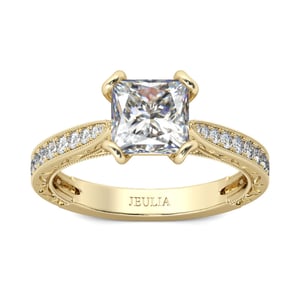 Jeulia Gold Tone Milgrain Princess Cut Sterling Silver Ring