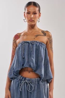 AKIRA Denim For Days Tube Top | Size XL
