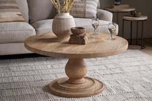 nkuku Laya Round Carved Coffee Table | Tables | One Size | Natural