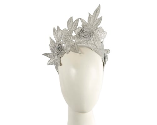 Silver lace crown fascinator headband by Max Alexander
