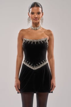 AKIRA High Society Velvet Rhinestone Mini Dress | Black | Size 2X