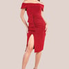Goddiva Sparkling Bardot Midi With Waterfall Ruffle - Red