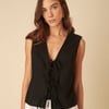 Black Linen-Blend Tie Front Tessa Top
