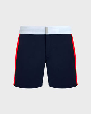 Vilebrequin - Men Stretch Swim Shorts Flat Belt Color Block - Swimwear - Merle - Blue - Size XXXL