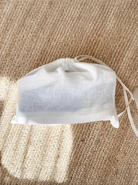 100% Linen Solid-Color Drawstring Storage Bag - Natural Linen / One Size