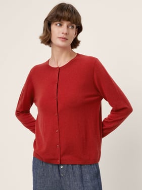 100% Extra-Fine Merino Wool Buttoned Knit Cardigan CAYLA - Ruby Red / L