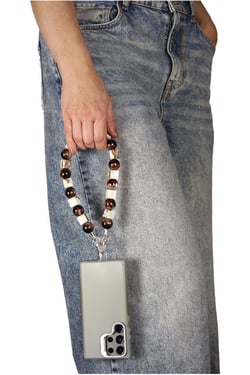 Goddiva Accessories Square & Ball Style Acrylic Phone Strap - White & Brown