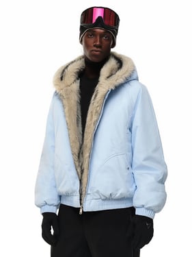 Street Faux Fur Collar Hooded Windproof Padded Jacket - Light Blue / 2XL