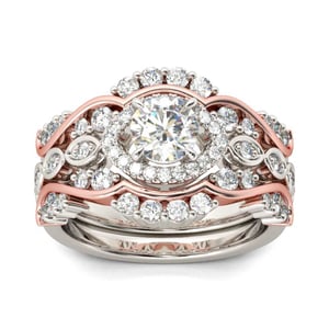 Jeulia Two Tone Halo Round Cut Sterling Silver Ring Set