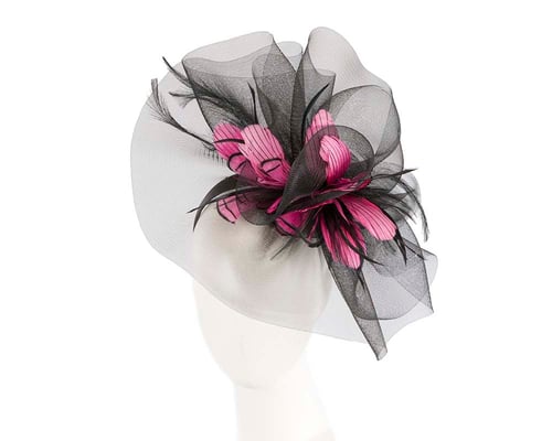 Large black & fuchsia fascinator by Cupids Millinery