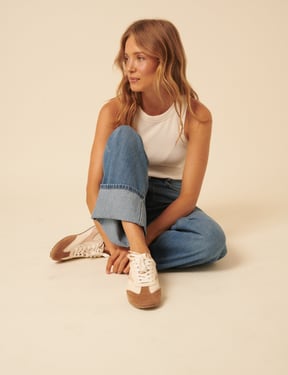 Cream And Tan Leather Trainers