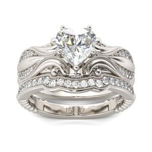 Jeulia Vintage Milgrain Heart Cut Sterling Silver Ring Set