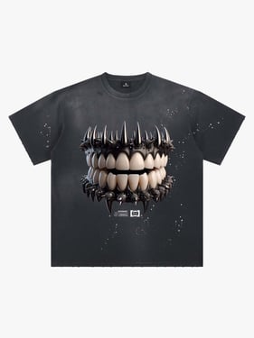 Spiked Teeth Graphic T-Shirt - Black / 2XL