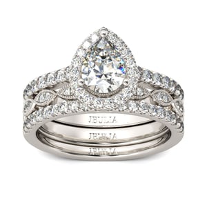 Jeulia Halo Pear Cut Sterling Silver Ring Set