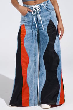 AKIRA Together Forever Denim Pants With Panels | Light Blue | Size XL