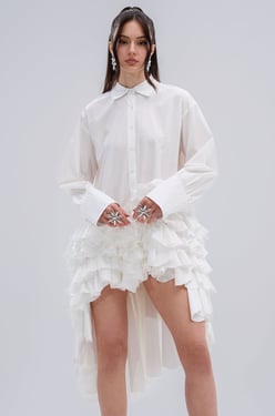 AKIRA Kind Of A Big Deal Poplin High Low Dress | White | Size XL