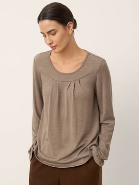 Cashmere Curved Seam Long Sleeve Top BROOKLYN - Cocoa Brown / XXL
