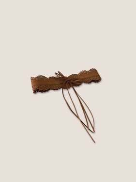 Lace-Trimmed Waist Cincher Belt - Khaki Brown / One Size