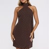 Chic Babe Polka Dot Halter Mini Dress Brown