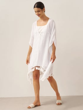 Linen V-Neck Cover-Up and Slip Dress Set CASS - Optic White / XXL