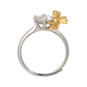 Jeulia Hug Me "Angel's Love" Round Cut Sterling Silver Adjustable Ring
