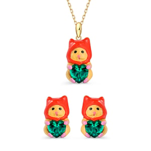 Jeulia Hug Me "Naughty" Hamster Enamel Sterling Silver Jewelry Set