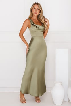 Crystal Luxe Satin Maxi Dress Sage
