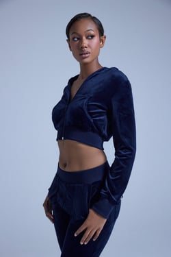 AKIRA Taylor Velour Fitted Zip Up In Navy | Size 1X