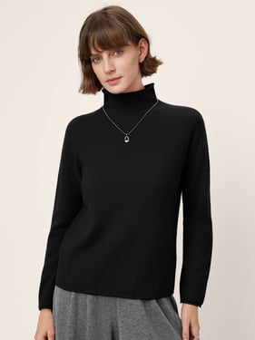 100% Mongolian Cashmere Rolled-Edge Turtleneck Sweater GIA - Charcoal Black / XXL
