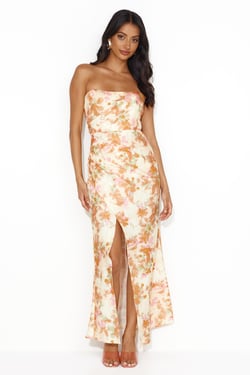 Girl Into Fashion Strapless Satin Maxi Dress Yellow