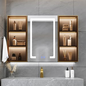 40" Black Wall-mounted LED Lighted Bathroom Medicine Cabinet Vanity Mirror with Storage