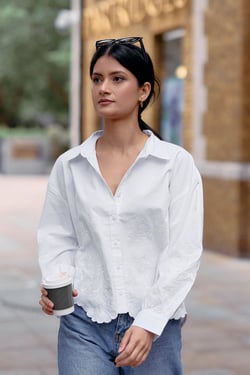Embroidered Button-up Shirt in White - Coconut white / S