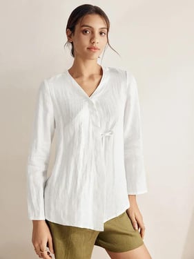 100% Linen Tie Cardigan Top DAKOTA - Optic White / XXL