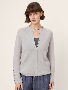 Mongolian Cashmere and Mulberry Silk Henley Knit Top PEARL - Light Grey / L