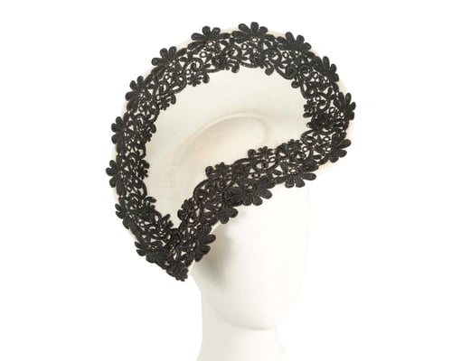 Embroidered Cream & Black Fascinator by Fillies Collection
