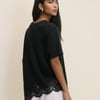 Black Asymmetric Lace Hem Top