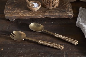 nkuku Abani Salad Servers | Serveware | One Size | Antique Brass