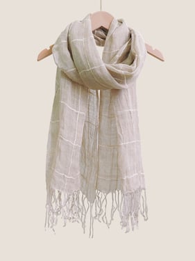 Linen Checkered Lightweight Scarf - Natural / One Size