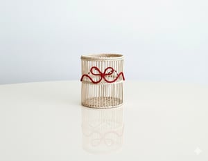 Christmas Handwoven Iraca Palm Candle Holder – Natural with Red Trim - Medium