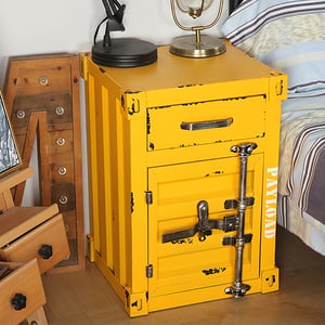 Ctainer Industrial Yellow Nightstand Retro Bedside Storage Cabinet with Door & Drawer