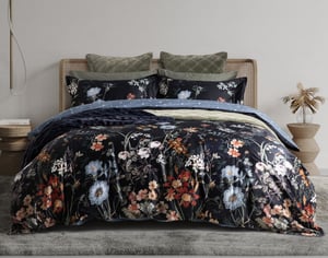 QE Home Sarita Duvet Cover, Cotton, Floral, Black, King