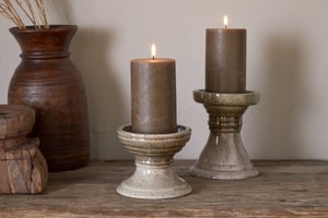 nkuku Cabra Reactive Glaze Candle Holder | Candles Holders & Lanterns | Small | Olive & Natural