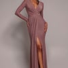 Goddiva Front Crossover Lurex Split Maxi - Rose
