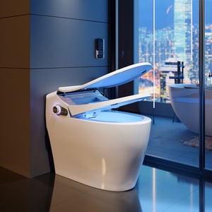Set of Two Modern Smart 1.28 GPF Floor Mounted Elongated Smart Toilet and Bidet with Seat