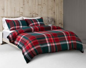 QE Home Organic Cotton Flannel Duvet Cover Set in Fergus, Geometric, GOTS Certified, Red, Queen
