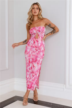 Style Year Mesh Maxi Skirt Pink